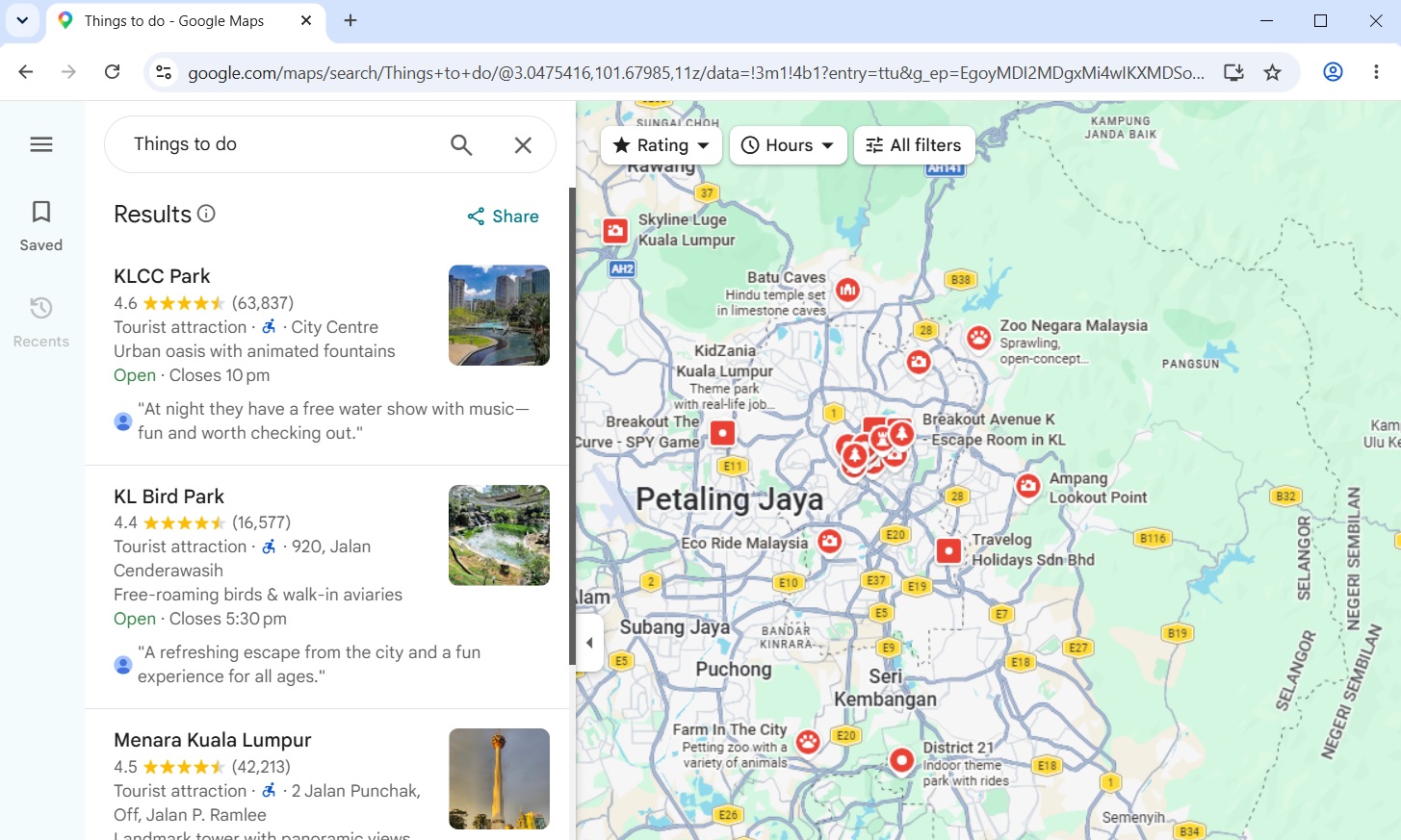 Google Maps browser session used for manual search